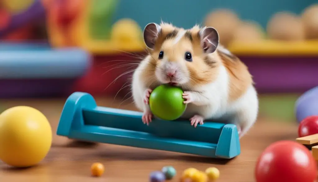 Dwarf hamster playing with toy